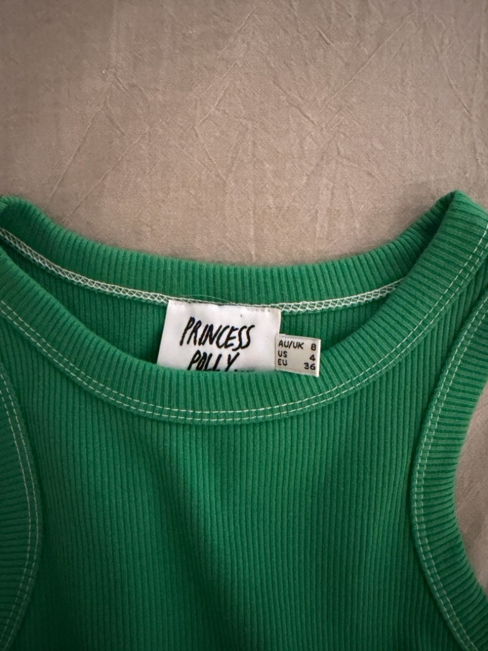 Princess Polly Bright Green Ribbed Racerback Crop Tank - Picture 2 of 3